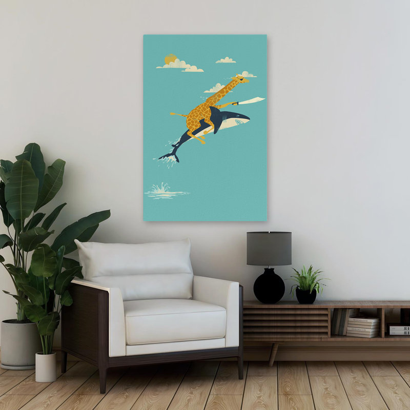 En avant! - Enfants animaux, girafes surréelles, urbain, pop, H 36 po x l 24 po