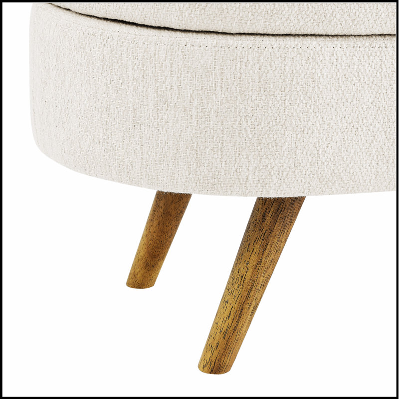 Banc de rangement repose-pieds ovale, pieds en bois d'hévéa