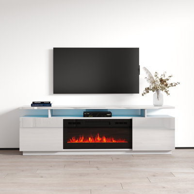 Burkard 71" Modern TV Stand with Electric Fireplace, High Gloss Finish, Media Storage
