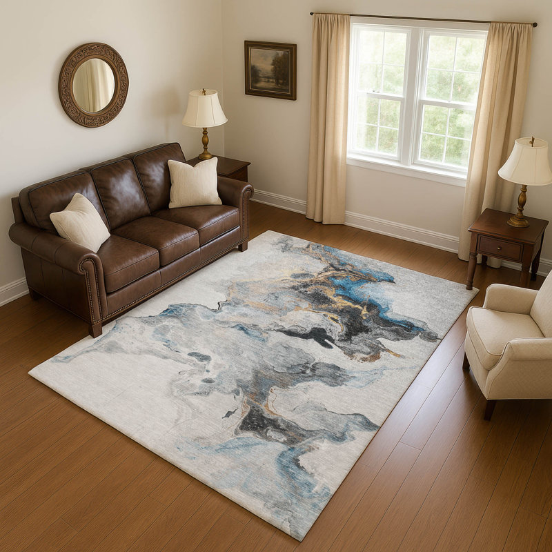 Tapis abstrait lavable à la machine de qualité supérieure Mehara AMF1688, Rectangle 9 pi x 12 pi
