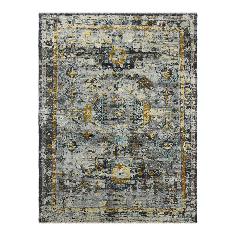 Wool Geometric Area Rug in Gray