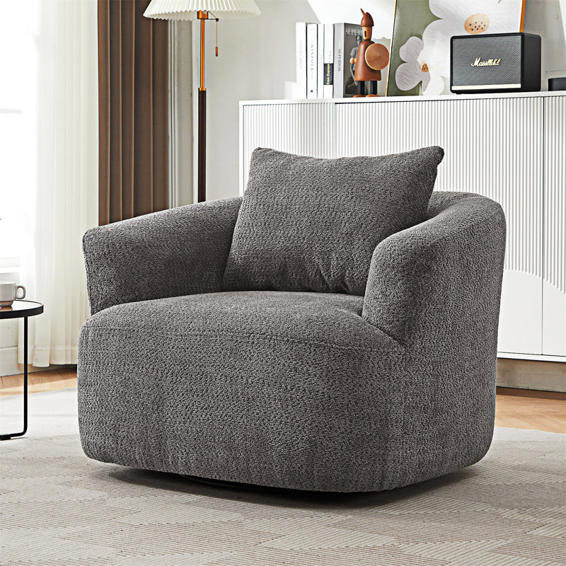 Fauteuil demi-tonneau pivotant rembourré avec coussin décoratif, Gris