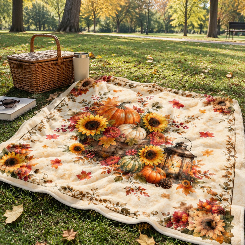 Automne récolte citrouilles tournesols lanternes feuilles d'automne douillette pour canapé-lit Home Decor