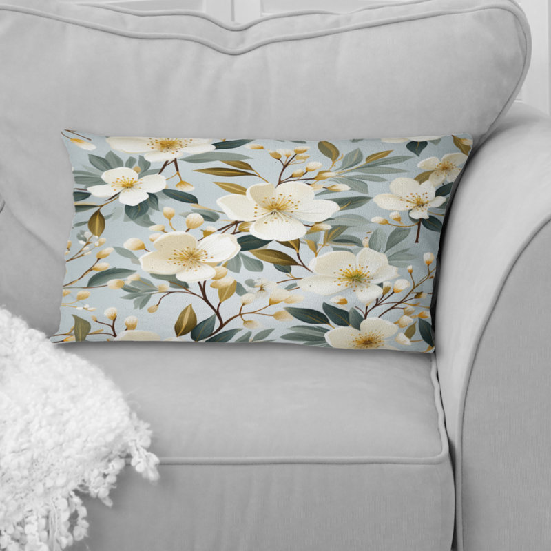White Poppies Minimalist Floral Elegance - Coussin décoratif imprimé floral