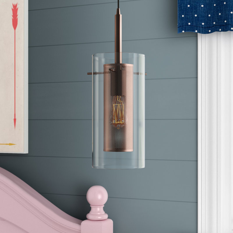 Luminaire suspendu cylindrique simple 1 lumière Percy, Bronze huilé