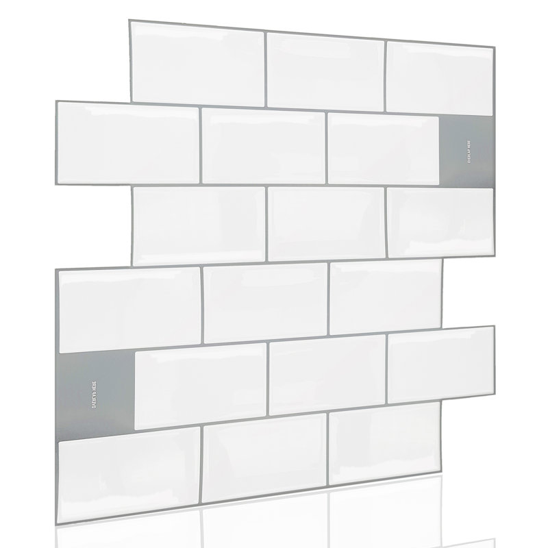 London Metro Classic Brick Brilliant Glossy 3D Tile Stickers, White