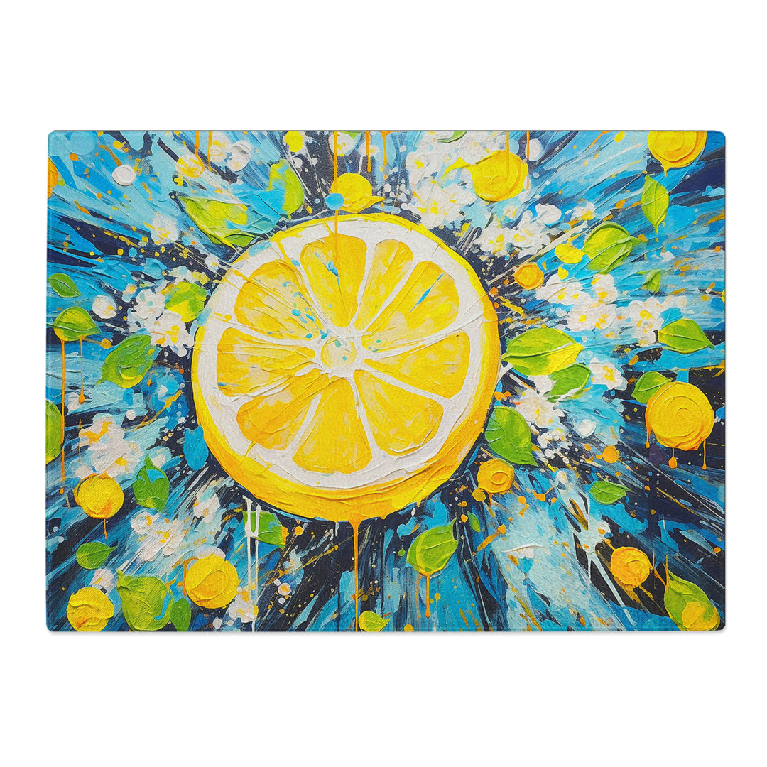Lemon Fruit Expressionism No.2  Glass Chopping Board