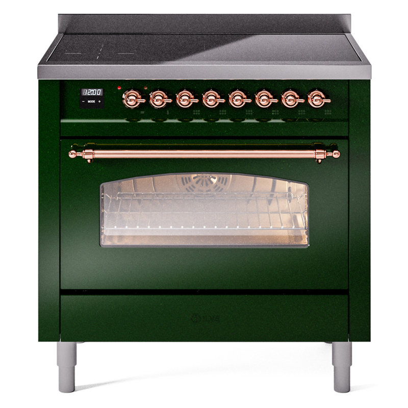 ILVE Nostalgie II Series 36 inch Induction Range with 6 Induction Elements (Glass Door), Emerald Green/Copper
