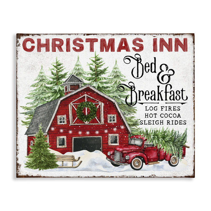 Art mural sur toile de Noël auberge par Creatif Belle, H 16 po x l 20 po