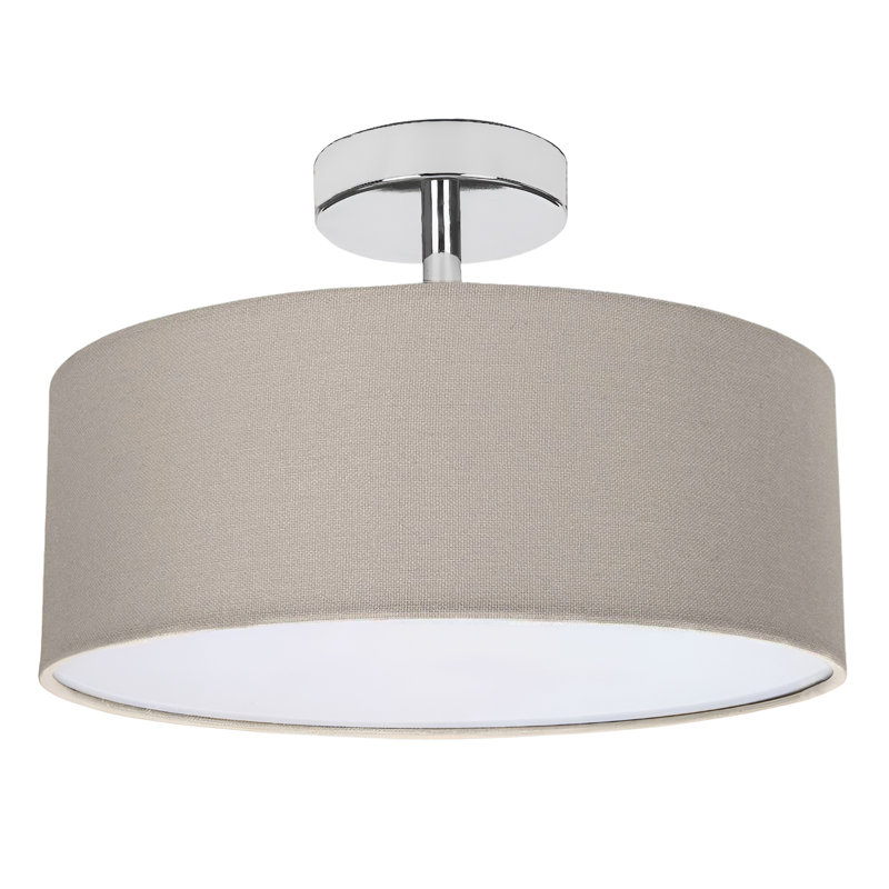Grey Linen Semi Flush Ceiling Light with Chrome Base and White Diffuser By 17 Stories, Grey