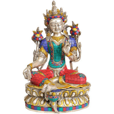 Tara verte (statue bouddhiste tibétaine incrustée)