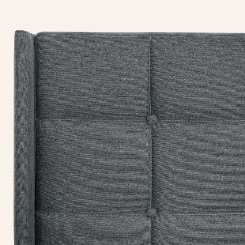 Button-Tufted Linen Upholstered Bed, Queen, Dark Gray 2