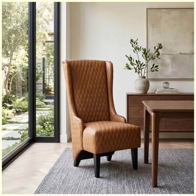 Fauteuil à oreilles haut dossier en similicuir de 23,03 po avec revêtement capitonné et pieds en bois