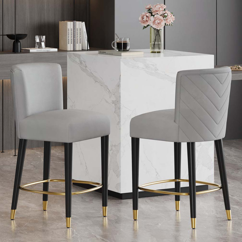 Tabouret de bar 27 po avec pieds en métal durable, Gris