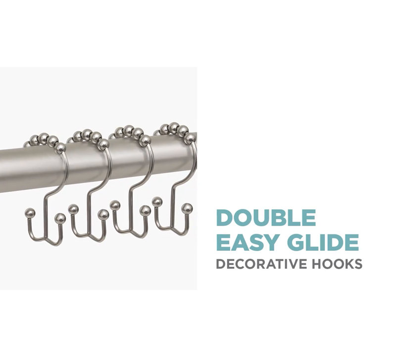Nickel Finish Rust Resistant Double Shower Curtain Hooks Set of 12