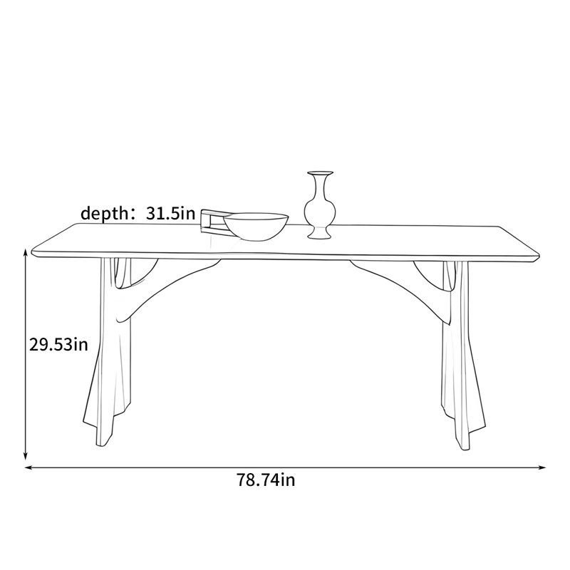 Retro simple style rectangular dining table, 29.53"H x 78.74"L x 31.5"W
