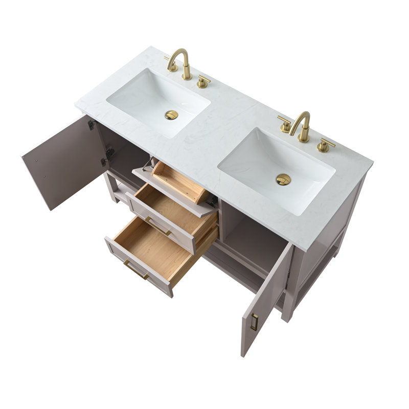 Ensemble de meuble-lavabo double 54 po Vicini, Taupe / or brossé