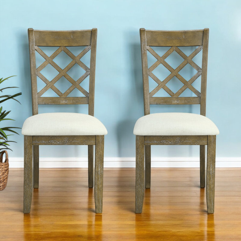 Chaise d'appoint Mesa en lin beige et chêne rustique (ensemble de 2)