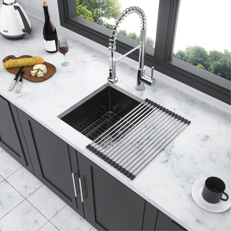 Gunmetal Black Kitchen Basin 15"X17"X10", 16 Gauge Stainless Steel, Fingerprint-, X-Shaped Water Guide For Smooth Flow 15X17x10 Inch Sink, 16G Water- Coating, Fits 18" Cabinet, 3.5" Drain Opening