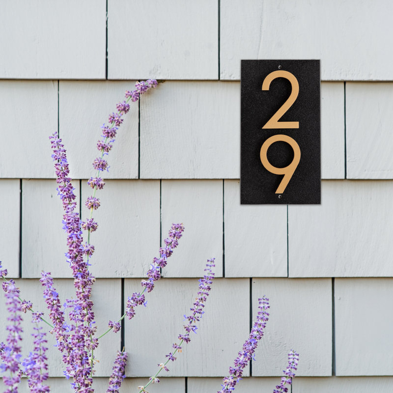 Floating 2-Number Vertical Sign, Black /w/ Black / Gold Modern Font Numbers, Yes