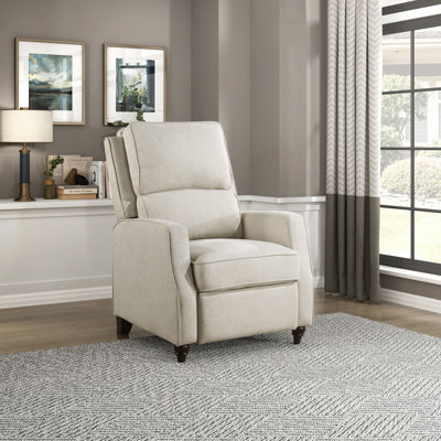 Dazzlyn 29.5" Traditional Textured Fabric Push Back Recliner with Solid Wood Feet, Compact Design & Foam Over Coils