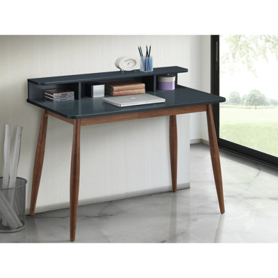 Bureau d'écriture Mid-Century gris avec - 3 casiers, pattes évasées, H 43 po x l 23,6 po x P 34,4 po
