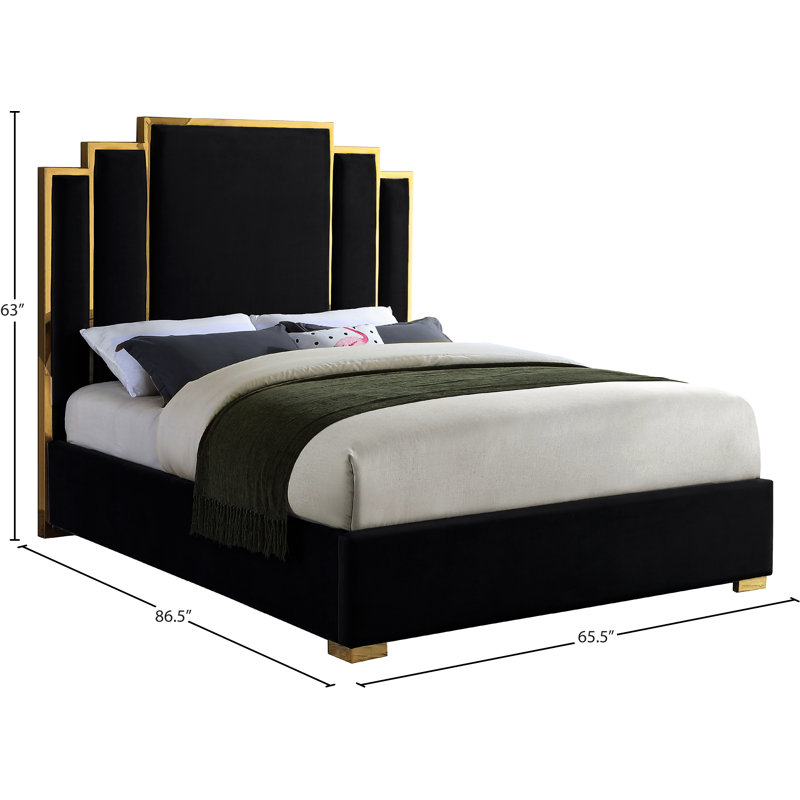 Lit plateforme tapissier Hugo, Velours noir, Grand