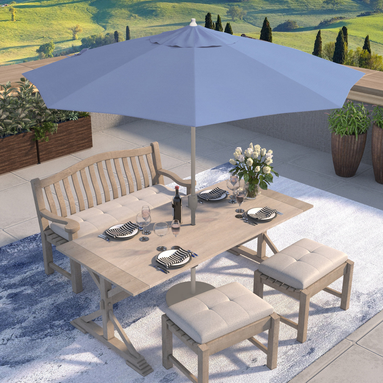 Kenne Sunbrella® Outdoor Umbrella, Canvas Air Blue Sunbrella® Canvas, 108" W x 108" D