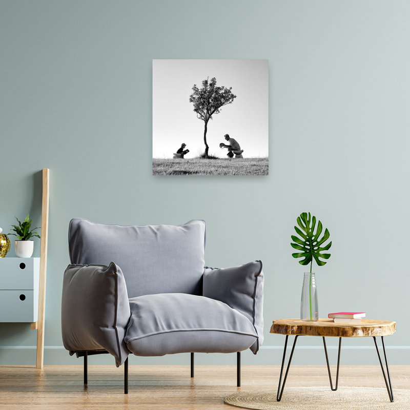 «Father Son Baseball Peaceful Abstract Contemporary Summer Tree», reproduction d'art murale, 24" H x 24" W