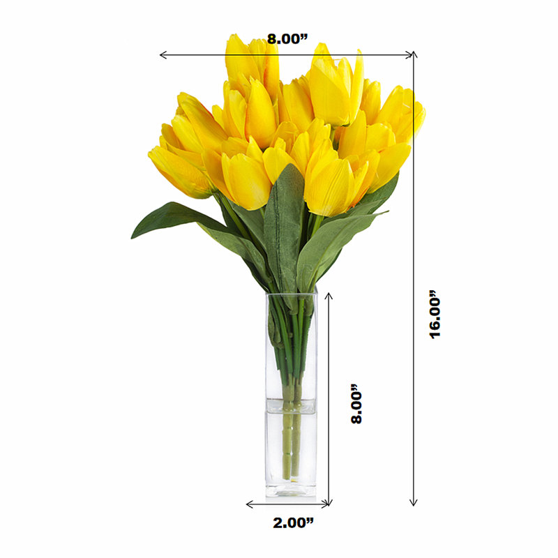 Faux Silk Tulip Arrangement in Vase, Yellow