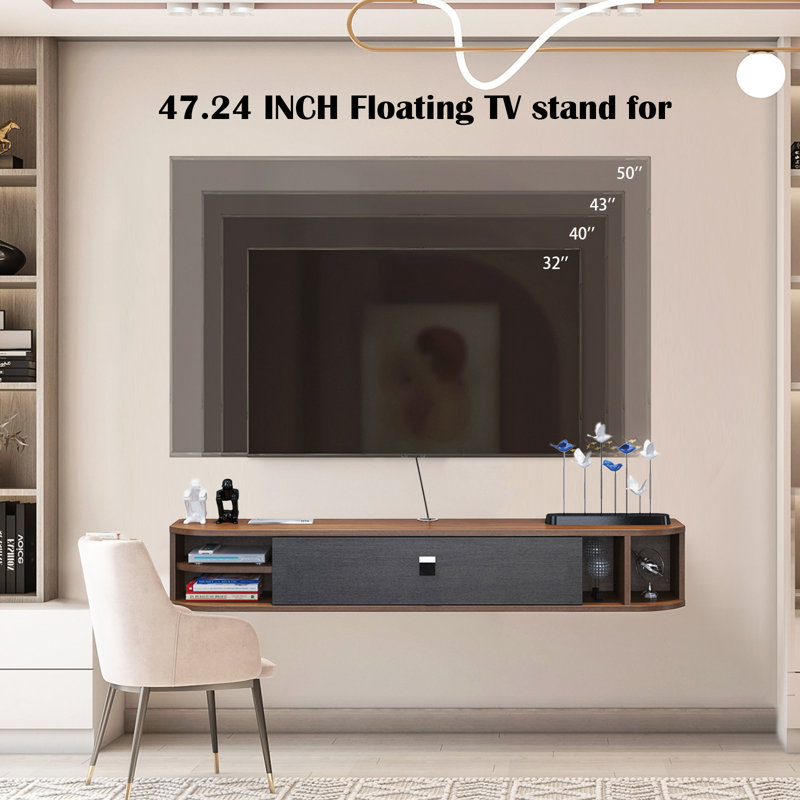 Illiyana Floating TV Stand for TVs, Walnut, 47.24'' W X 9.29'' D X 8.94'' H