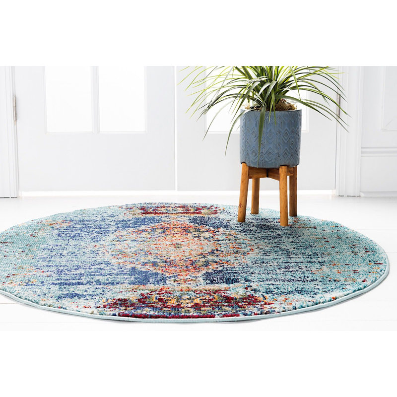 Dimonetta Washable Oriental Indoor Rug, Round 8'