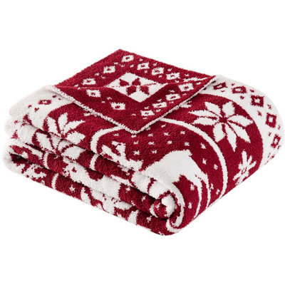 Jeté de Noël super doux pour le canapé-lit, molleton pelucheux et douillet comme un chenille, joli motif de neige de cerf épais et chaud pour Wintertwin