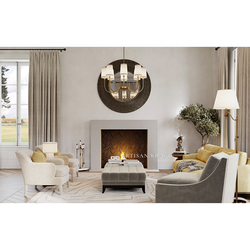 Cadre de cheminée contemporain en pierre, Beige, H 52 po x l 70 po x P 10 po