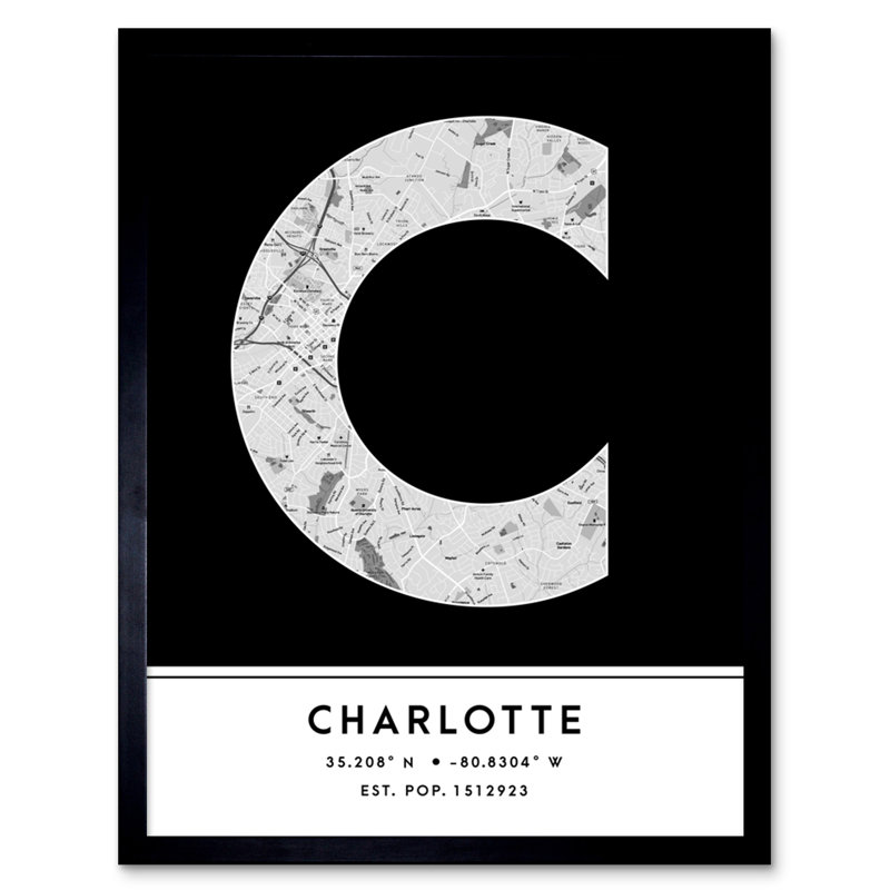 Charlotte City Map Charlotte Black & White - Single Picture Frame Typography