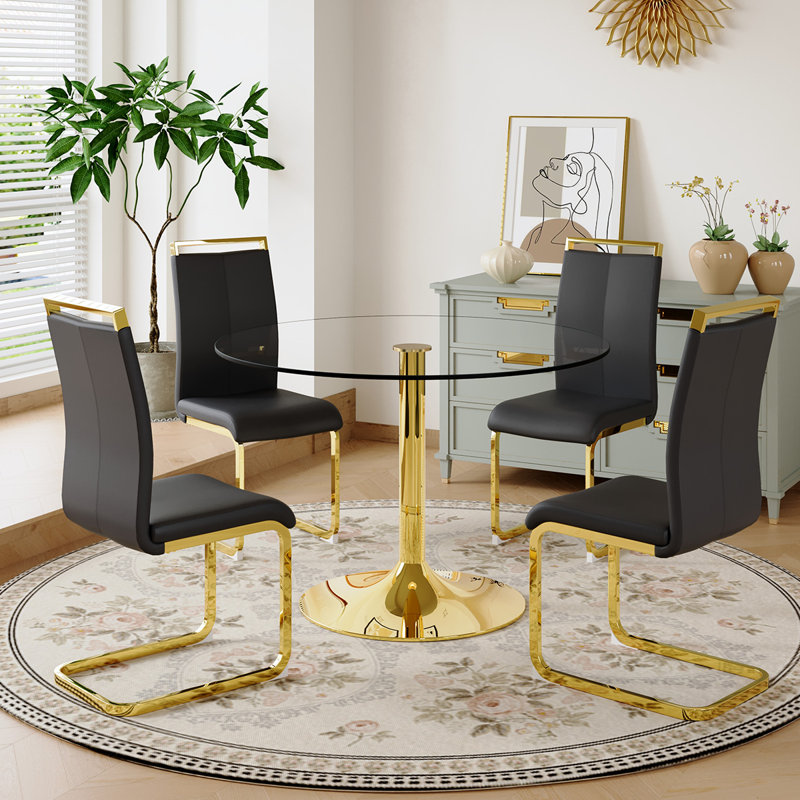 Ensemble de salle à manger à piédestal 5 pièces, Noir, H 29,5 po x L 39,7 po x l 39,7 po
