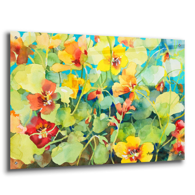 Art mural en verre «Nasturtium Nest» par Annelein Beukenkamp, H 24 po x l 36 po x P 0,2 po