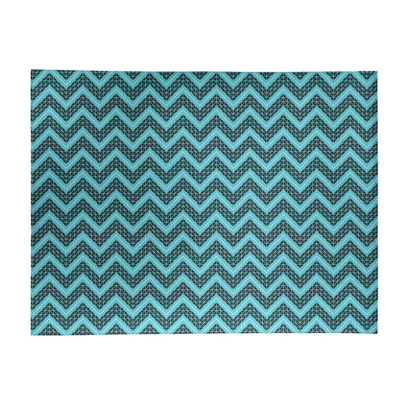 Tapis bleu/noir à chevrons à main inversé, Rectangle 5 pi x 7 pi