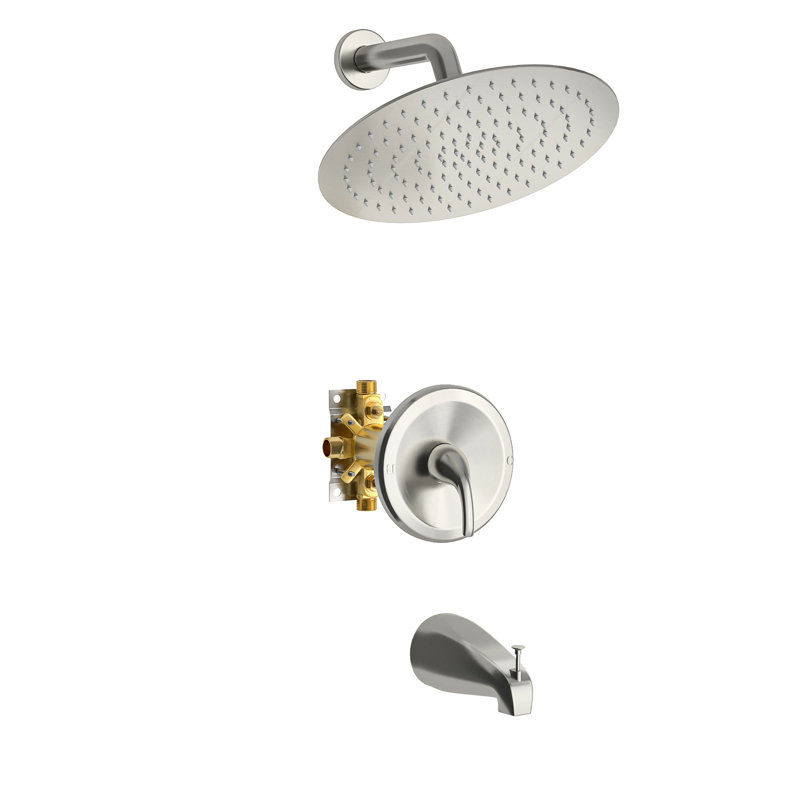 10" Round Rain Shower Head And Waterfall Tub Spout In Brushed Nickel - Wall Mount, -Balanced Valve, Easy Installation & Sanitary Hygiene With Mounted, To Install Hygienic Clean