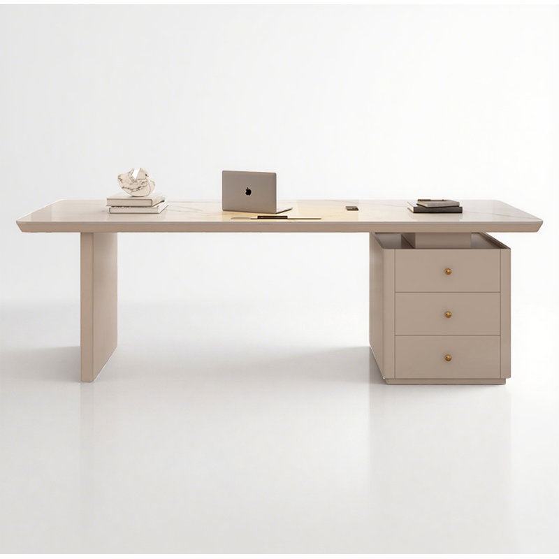 Rectangular Sintered Stone Tabletop Desk with Drawers, 29.5" H x 55.1" W x 27.6" D