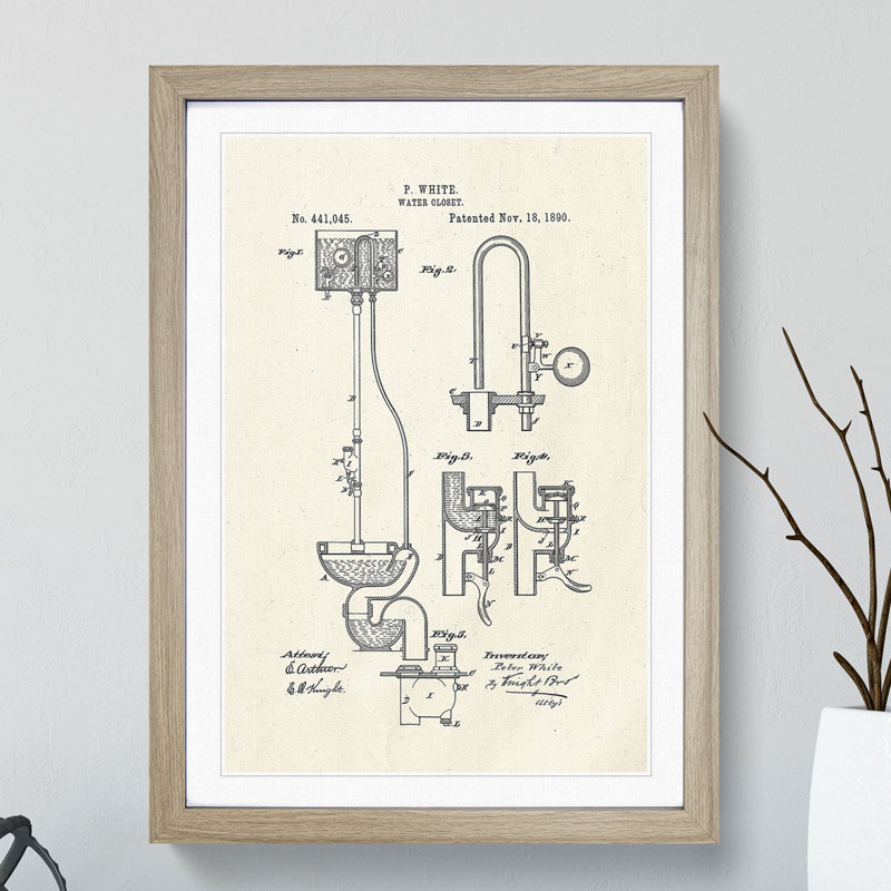 Toilet Water Closet Patent - Picture Frame Graphic Art, Oak, 48cm H x 36cm W x 2cm D