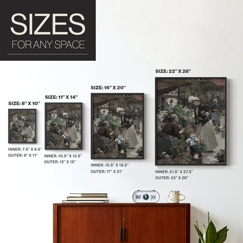 Reproduction florale vintage encadrée CCxxi - bois massif, Noir, noir, noir, noir, H 30 po x l 24 po