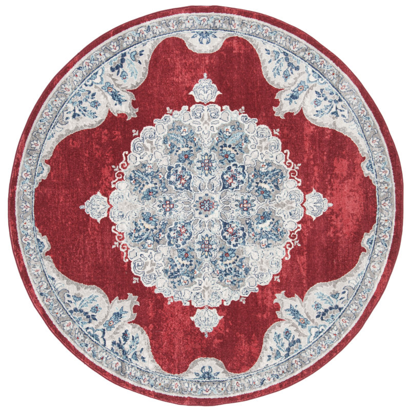 Barcus Oriental Red/Ivory Area Rug, Round 6'7"