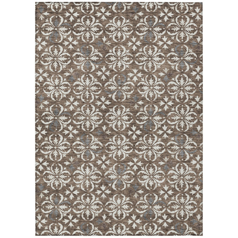 Tapis intérieur lavable floral 8 pi x 10 pi brun
