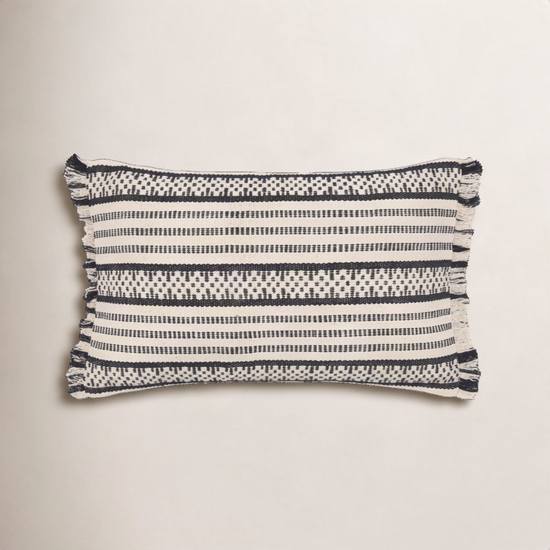 Blu Fringed Cotton Pillow Cover