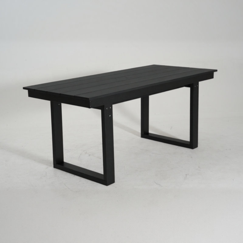 HDPE Outdoor Dining & Meeting Table, Weather-Resistant, Seats 6, Space-Saving Chair Slide-In, Black