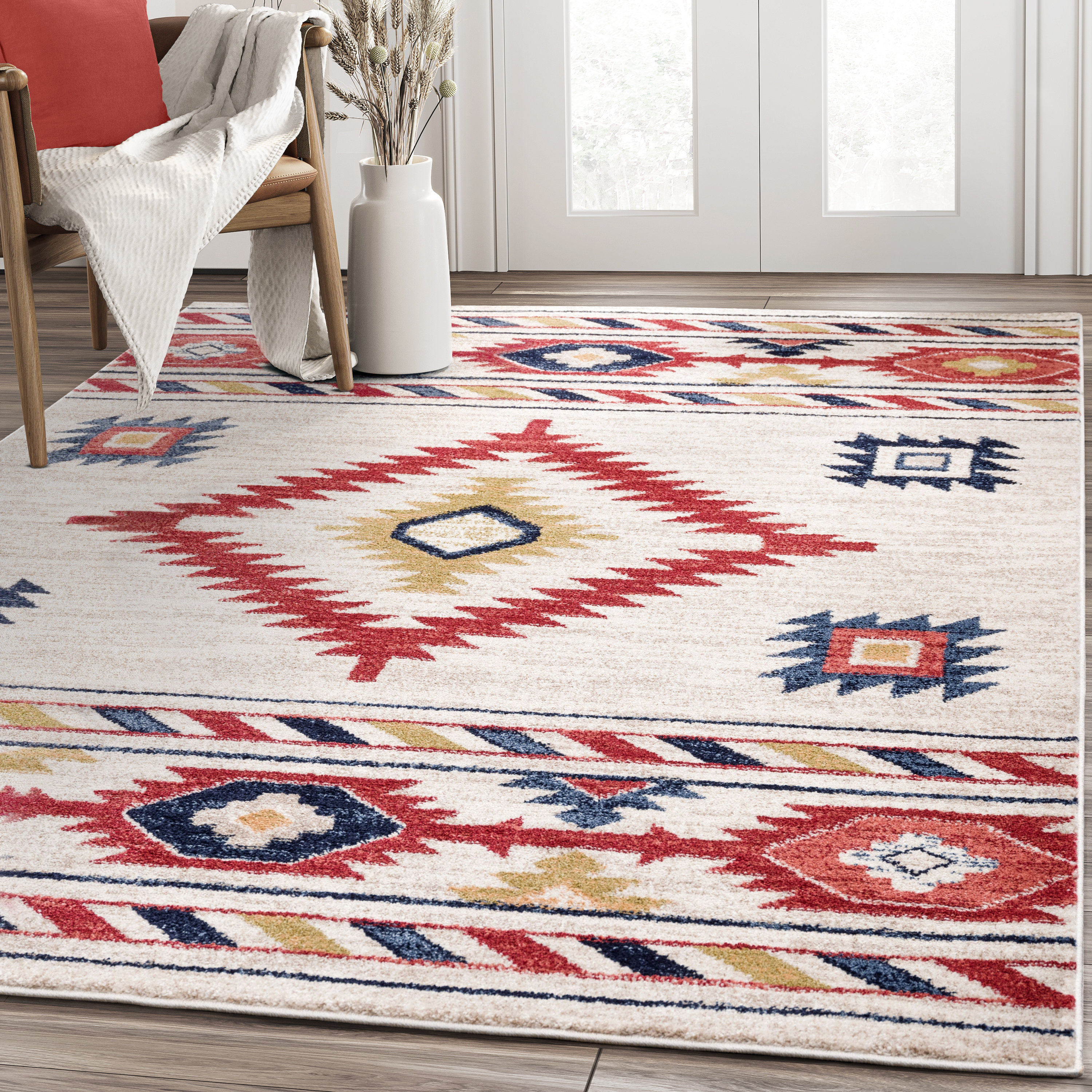 Alegre Bordered Power Loomed Tan Indoor/Outdoor Rug Gracie Oaks Rug Size: Rectangle 6'7 x 9