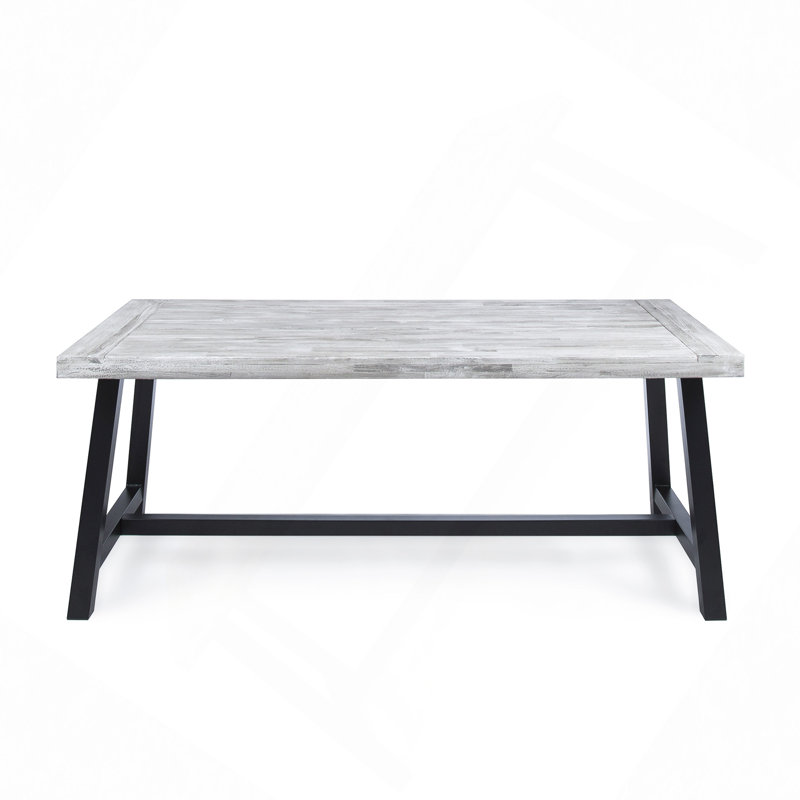 Table de salle à manger d'extérieur en bois d'acacia avec structure en métal noir rustique