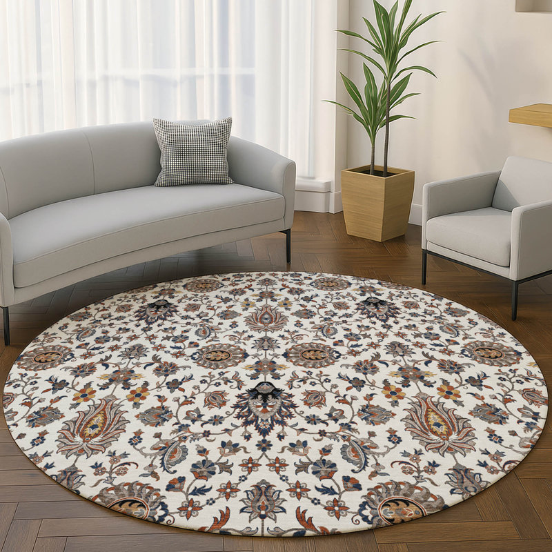 Tapis de qualité supérieure lavable à la machine Mayfield AMF2192 global, Ivoire ivoire, Rond 8 pi