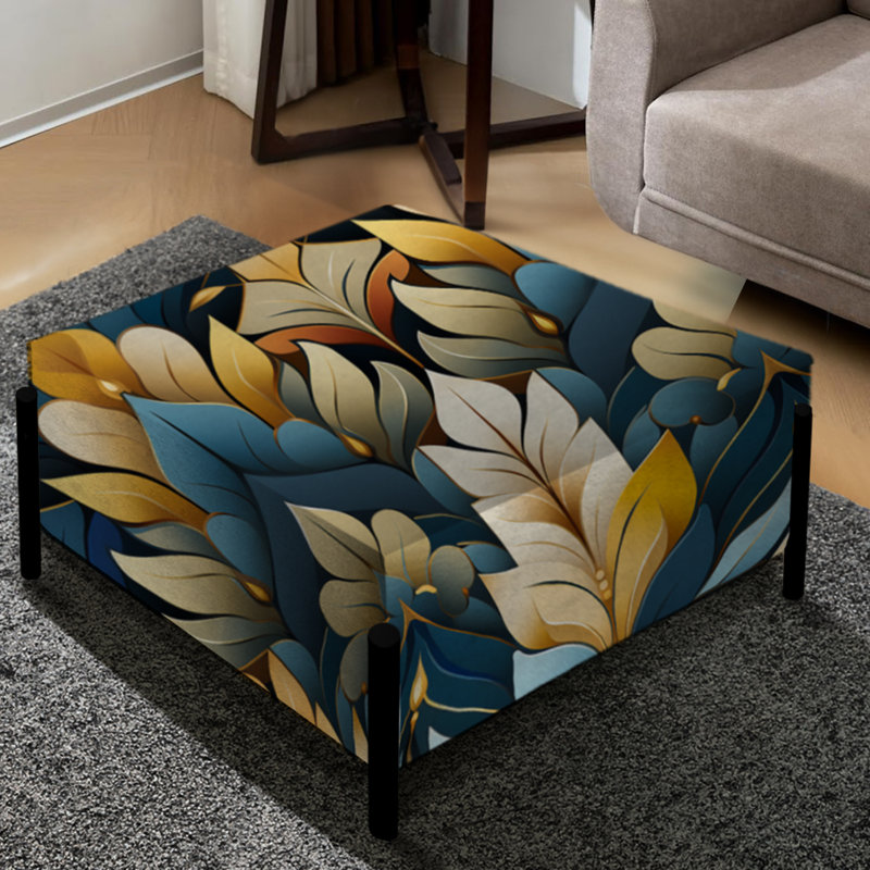 Gold And Blue Splendor Chevron Pattern - Chevron Large Square Ottoman